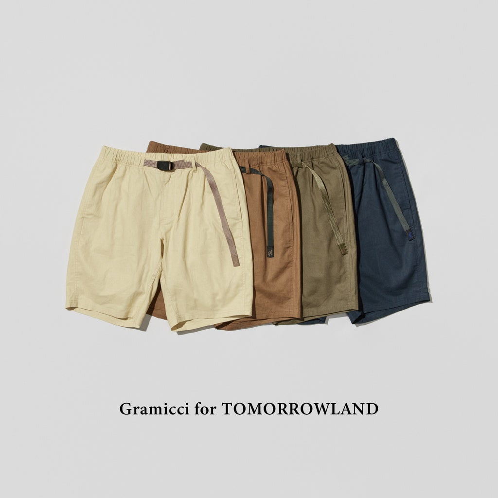 トゥモローランド メンズ取り扱い店舗にて、クライミングやアウトドアスポーツなど人々から多くの支持を集める〈GRAMICCI〉との別注ショーツ〈GRAMICCI for TOMORROWLAND〉を発売