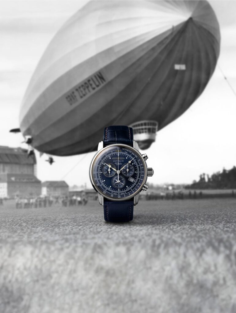 新定番！ドイツの飛行船の歴史に想いを馳せた腕時計「ZEPPELIN」のベストセラー「100周年記念シリーズ クロノグラフアラーム」に、ブルーの新作が登場。