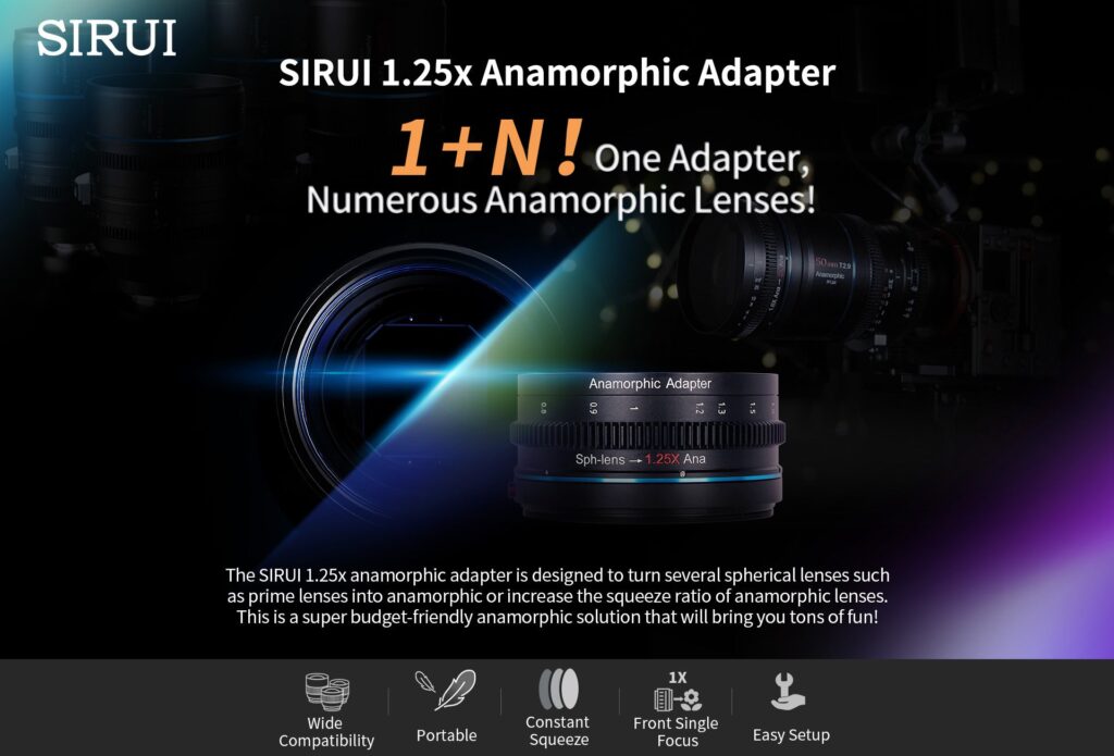 「SIRUI 1.25Xアナモルフィックアダプターレンズ」1+N! 多様なアナモルフィックレンズと組み合わせ可能