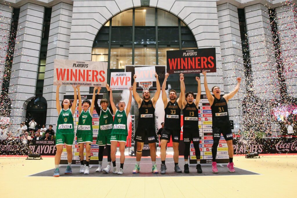 「3×3.EXE PREMIER 2024 PLAYOFFS」（スリーエックススリーエグゼ プレミアプレーオフ）優勝は、男子ALPHAS.EXE（2連覇）・女子TOKYO VERDY.EXE（初優勝）