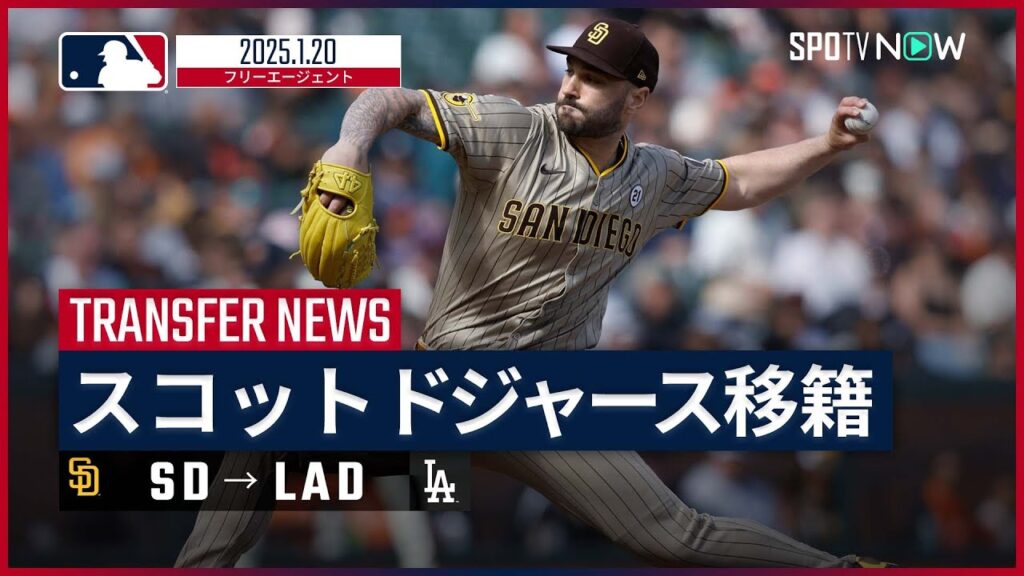 【スコット ドジャース移籍！】4年総額7200万ドル（約112億5000万円）で契約に合意！”大谷キラー”の救援剛腕が仲間に加わる！