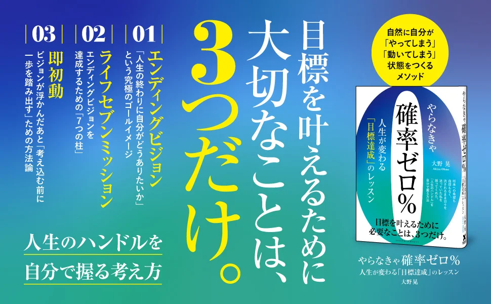 「頑張らなくても目標が達成できる仕組み」を明らかにし、発売前から話題の新刊『やらなきゃ確率ゼロ％　人生が変わる「目標達成」のレッスン』本日発売！