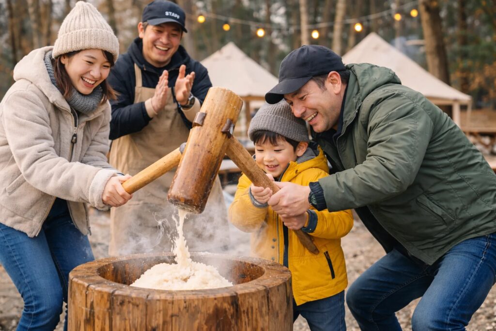 【愛知県一宮市】グランピング施設が仕掛ける冬の和体験！1月の土曜限定、宿泊・BBQ利用者無料の餅つき体験～ウッドデザインパークいちのみや-紡-～