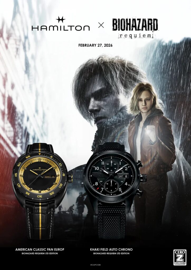 ハミルトンはストーリー性豊かな2つのタイムピースとともに『バイオハザード レクイエム』の世界へ踏み込んでいきます