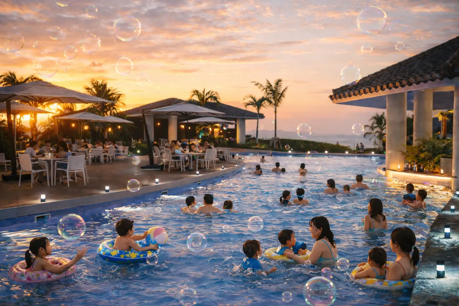 【オリエンタルホテル 沖縄リゾート＆スパ】ガーデンプールをしゃぼん玉で彩る「やんばるdeしゃぼんナイト」を開催