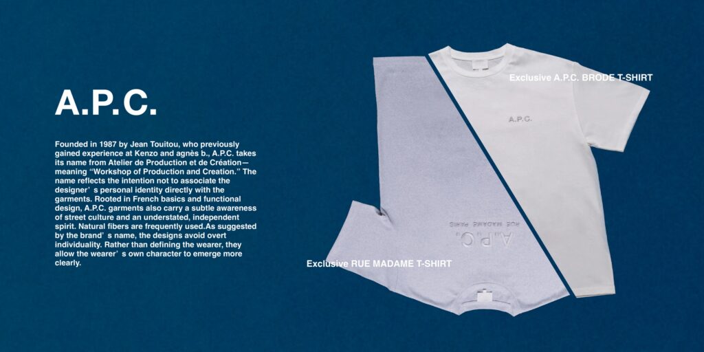 A.P.C.に別注したTシャツがFREAK'S STOREに登場。シンプルで洗練されたロゴがデザインされたTシャツ2型を展開します。