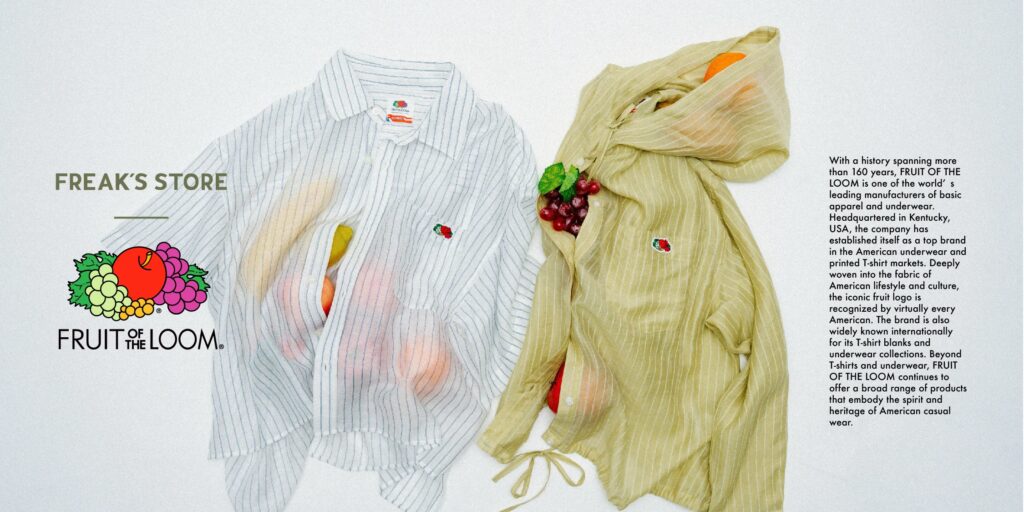 FRUIT OF THE LOOM×FREAK’S STOREのコラボレーションアイテムに、新型のシアーシャツが登場。対象アイテムを含む2点のご購入で、限定ぷくぷくシールを1枚プレゼント！
